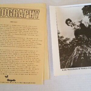 WORLD PARTY Press Kit / Bio & 8x10 Photo Private Revolution 2pg 1986 Chrysalis